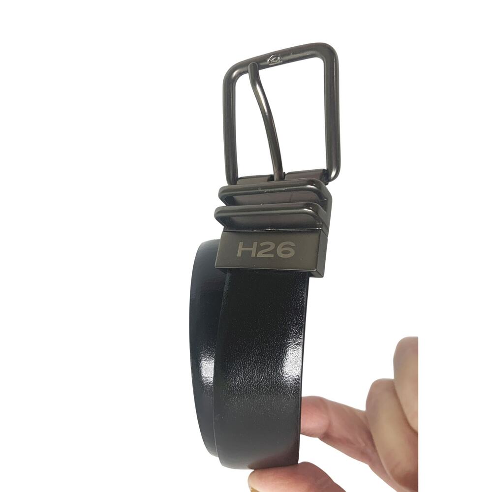 H26 Reversible Black Brown Belt Genuine Leather Size XL Silver Buckle - II